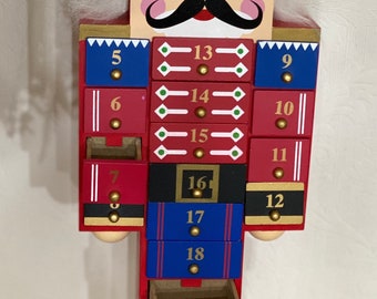 Traditional Wooden Soldier Christmas Advent Calendar countdown, box, naughty or nice, suitable for kids and adults, December 1st - Christmas