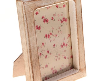 Sustainable mango wood  picture frame, white distressed finish, photo frame, shabby chic design, free standing landscape & portrait.
