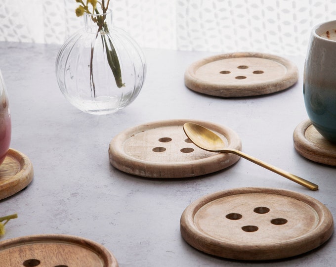 Large wooden button coasters, set of 6, homewares, living room, dining room, home accessories, gifts, house warming, birthday