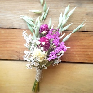 Hot Pink Cream Purple Boutonnieres, Babys Breath, Boho Eclectic Style Wedding, Dried Flowers, Bright Colors, Favors, Barn Style, Everlasting