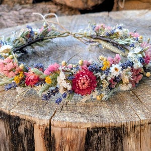 Dried Flower Crown, Wildflowers Strawflowers, Hair Comb, Colorful Pink Magenta Peach Yellow Lavender, Boho Hair Wreath, Hair Accessories