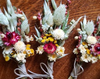 Red Yellow Beige Cream Green Fall Wedding Boutonnieres Dried Flowers Groomsmen Flowers Red Strawflowers Autumn Wedding Colors