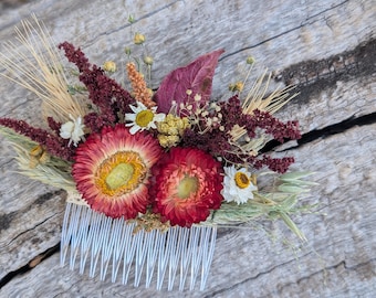 Burgundy Dried Flower Hair Comb, Wheat, Rustic Boho Country Wedding Natural, Boutonniere