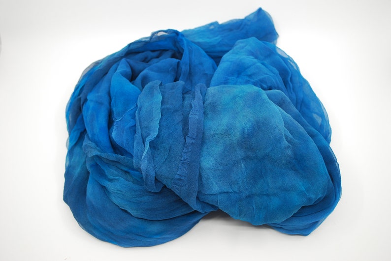 Hand-dyed Silk TissueGauze Fabric increments sold in 1 Metre - THE BLUES 4.5momme 1.1 Yard