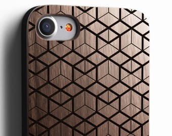 Geometric iPhone 8 case, 8 PLUS, X, SE 5s 5 6 /6s 7 Plus Case Samsung Galaxy S6 S7 S8 Edge Real Wood Case Laser Engraved iPhone Wooden Case