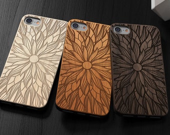 Wood iPhone Floral Mandala case also for iPhone 8, iPhone 7/8 Plus, iPhone X, iPhone 7, SE, Samsung Galaxy S8, S8 PLUS, S9, S9 PLUS