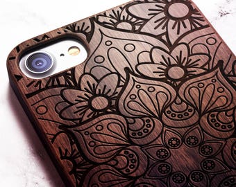 Mandala iPhone 8 case, 8 PLUS, X, SE 5s 5 6 /6s 7 Plus Case Samsung Galaxy S6 S7 S8 Edge Real Wood Case Laser Engraved iPhone Wooden Case