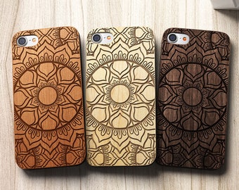 Mandala iPhone 8 case, 8 PLUS, X, SE 5s 5 6 /6s 7 Plus Case Samsung Galaxy S6 S7 S8 Edge Real Wood Case Laser Engraved iPhone Wooden Case