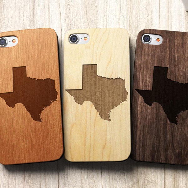 Texas State Silhouette iPhone 7 Wooden Cell Phone Cover also for SE 5 5s 5c 6 6s 6 Plus and 7 Plus Case | Real wood cell phone cover