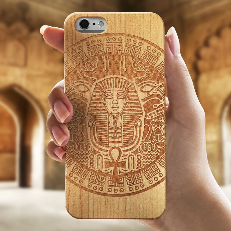 Tutankhamun Egyptian Artisan Real Wood Iphone Case Wood Etsy