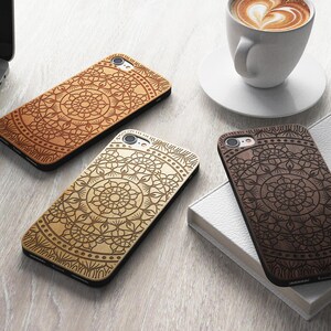 Mandala iPhone 8 case, 8 PLUS, X, SE 5s 5 6 /6s 7 Plus Case Samsung Galaxy S6 S7 S8 Edge Real Wood Case Laser Engraved iPhone Wooden Case image 2