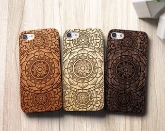 Mandala iPhone 8 case, 8 PLUS, X, SE 5s 5 6 /6s 7 Plus Case Samsung Galaxy S6 S7 S8 Edge Real Wood Case Laser Engraved iPhone Wooden Case