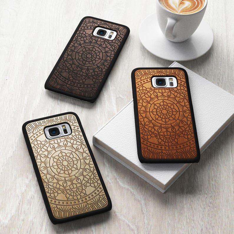 Mandala iPhone 8 case, 8 PLUS, X, SE 5s 5 6 /6s 7 Plus Case Samsung Galaxy S6 S7 S8 Edge Real Wood Case Laser Engraved iPhone Wooden Case image 3