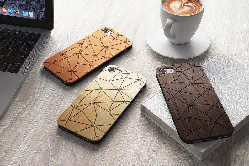 Geometric iPhone 8 case, 8 PLUS, X, SE 5s 5 6 /6s 7 Plus Case Samsung Galaxy S6 S7 S8 Edge Real Wood Case Laser Engraved iPhone Wooden Case image 3