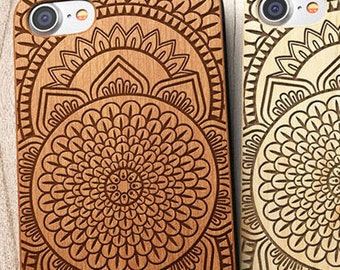 Mandala iPhone 8 case, 8 PLUS, X, SE 5s 5 6 /6s 7 Plus Case Samsung Galaxy S6 S7 S8 Edge Real Wood Case Laser Engraved iPhone Wooden Case