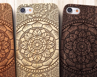 Mandala iPhone 8 case, 8 PLUS, X, SE 5s 5 6 /6s 7 Plus Case Samsung Galaxy S6 S7 S8 Edge Real Wood Case Laser Engraved iPhone Wooden Case