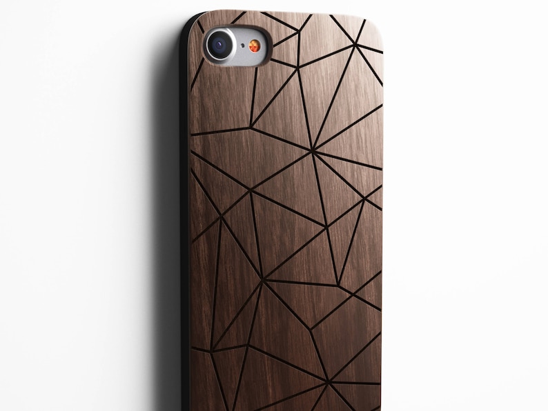 Geometric iPhone 8 case, 8 PLUS, X, SE 5s 5 6 /6s 7 Plus Case Samsung Galaxy S6 S7 S8 Edge Real Wood Case Laser Engraved iPhone Wooden Case image 1