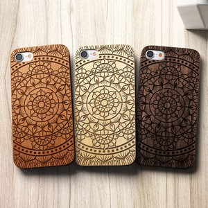 Mandala iPhone 8 case, 8 PLUS, X, SE 5s 5 6 /6s 7 Plus Case Samsung Galaxy S6 S7 S8 Edge Real Wood Case Laser Engraved iPhone Wooden Case image 1