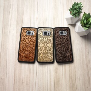Mandala iPhone 8 case, 8 PLUS, X, SE 5s 5 6 /6s 7 Plus Case Samsung Galaxy S6 S7 S8 Edge Real Wood Case Laser Engraved iPhone Wooden Case image 4