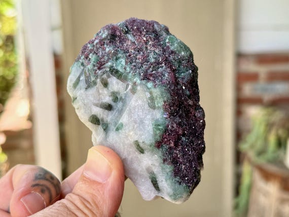 Unicorn Stone Quartz, Purple Lepidolite & Green Tourmaline, 234g, Coronel Murta, Minas Gerais, Brazil V411