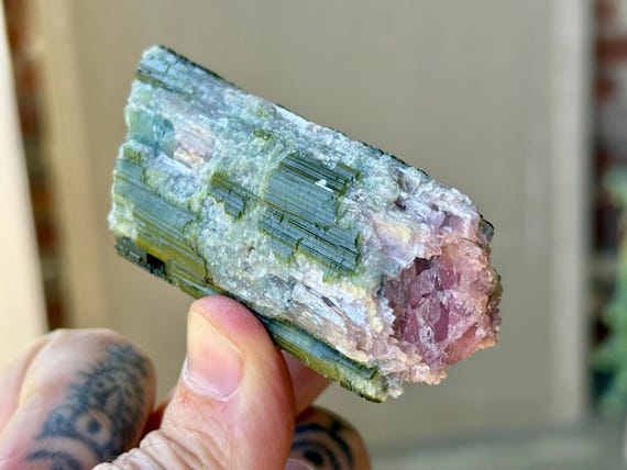 Multicolor Elbaite Tourmaline, Pink, Green & Blue, 145g, Aricanga Mine, São Jose do Safira, Minas Gerais, Brazil V205