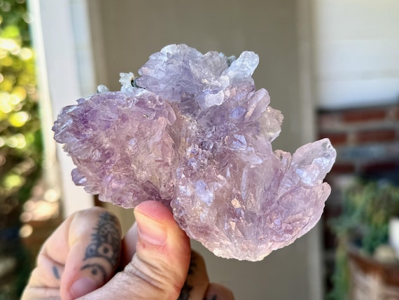 Amethyst Flower Quartz, Celadonite Inclusion, Self-Standing, 293g, Rio Grande do Sul, Brazil W159