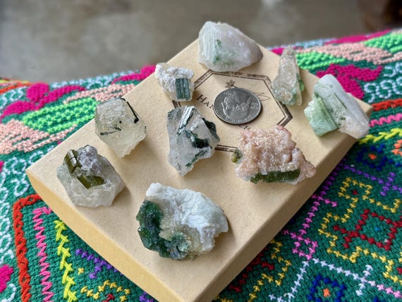 Unicorn Stone Quartz Lot, Lepidolite, Blue & Green Tourmaline, 9 pcs, Coronel Murta, Minas Gerais, Brazil A073