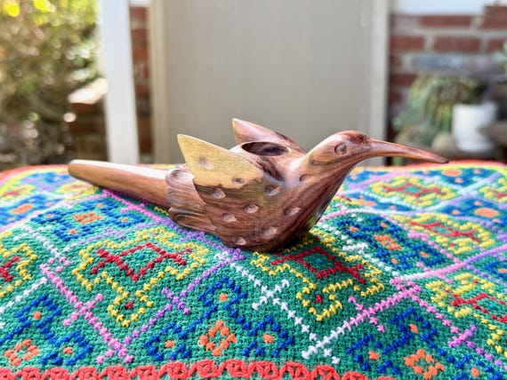 Hummingbird Pipe, Traditional Wooden Tobacco Pipe for Shamanic Ceremony, Hand Carved from Natural Tropical Hardwood
