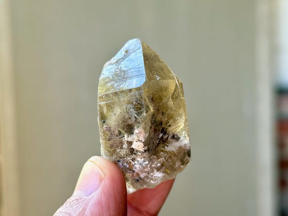 Smoky Quartz with Golden Rutile, White Amphibole, 39g, Conductor Amplifier Crystal, Novo Horizonte, Bahia, Brazil A180