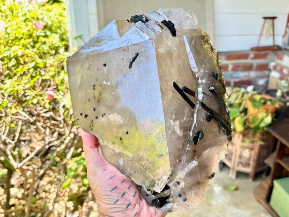 Giant 6.4 Kilo Smoky Quartz with Green and Watermelon Tourmaline, Goethite Inclusions, Highly Lustrous, New Find, Minas Gerais, Brazil W262
