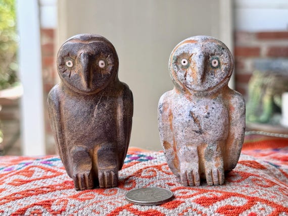 Owl Totem Statue, Hand Carved from Native Ausungate Stone, Choose ONE of Two, Handmade in Peru's Sacred Valley