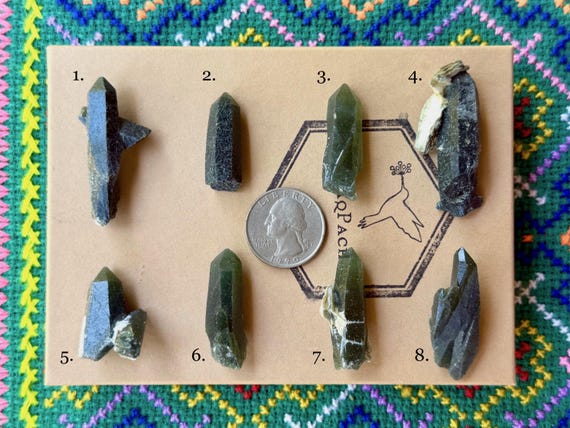 Green Hedenbergite Quartz, Choose ONE of Eight, Heart & Root Chakra, Inner Mongolia B354