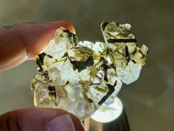 Green Epidote Quartz Cluster, 48g, New Find, Spiritual Growth, Interdimensional Contact, Minas Gerais, Brazil A851