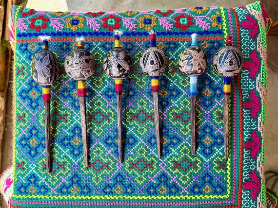 Shipibo Rattle, Hummingbird, Butterfly or Pyramid, Small Traditional Shaman Rattle for Medicine Ceremony, Handmade in Peru