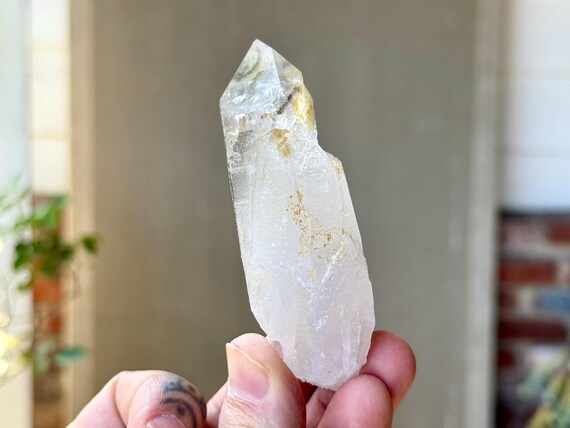 Quartz Crystal with Gray and Golden Hematite Inclusions, 119g, New Find, Minas Gerais, Brazil S441