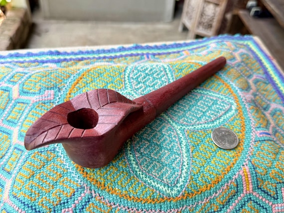 Shipibo Tobacco Pipe, Traditional Wooden Pipe for Shamanic Plant Medicine Ceremony, Handmade by Artist Juan Civis, Iquitos, Peru