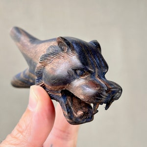 Lion Kuripe, Hand Carved Solid Dark Wood, Shamanic Applicator Pipe
