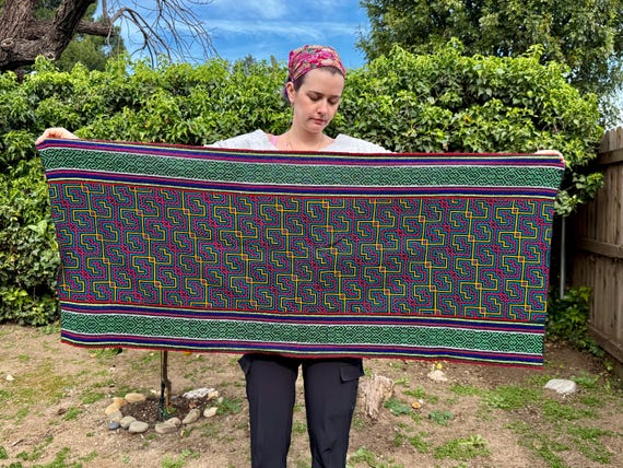 Shipibo Wrap Skirt, Mesa Cloth, 57" x 24," Embroidered Shamanic Manta Cloth, Handmade in Pucallpa, Peru
