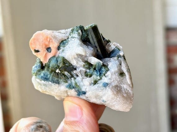 Unicorn Stone Quartz, Green Tourmaline, Albite & Feldspar, 145g, New Find, Coronel Murta, Minas Gerais, Brazil V166