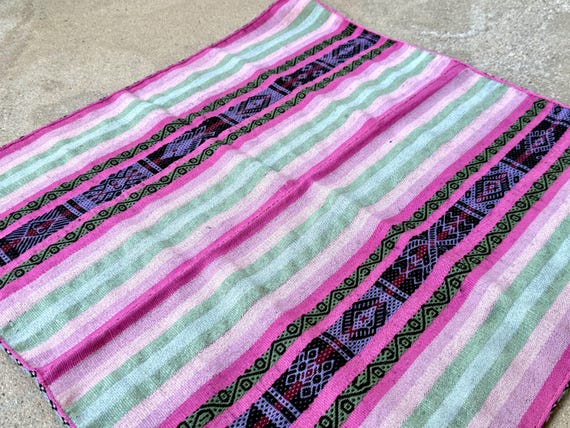 Peruvian Manta Cloth with Pink & Pale Green Colors, 24" x 23", Handwoven Andean Mesa Cloth for Shamanic Plant Medicine Ceremony