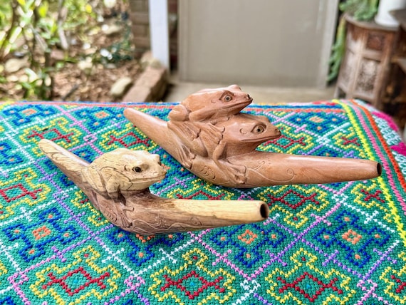 Frog Tepi Pipe, Choose ONE of Two Styles, Traditional Shamanic Applicator, Hand Carved Wooden Tepi