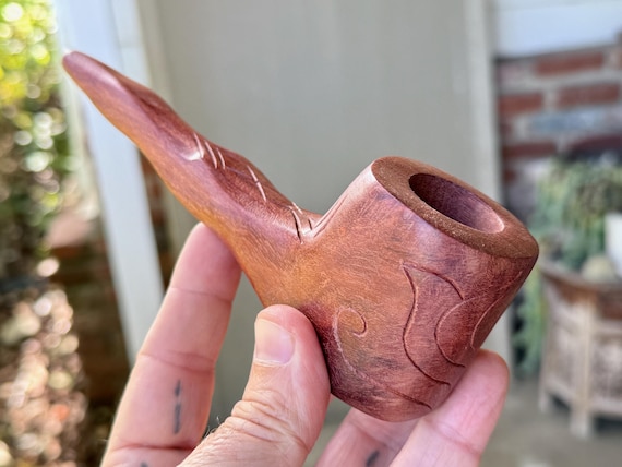 Shaman Pipe, Traditional Hand Carved Wooden Tobacco Pipe, Handmade by Betson Macawashi in Pucallpa, Peru