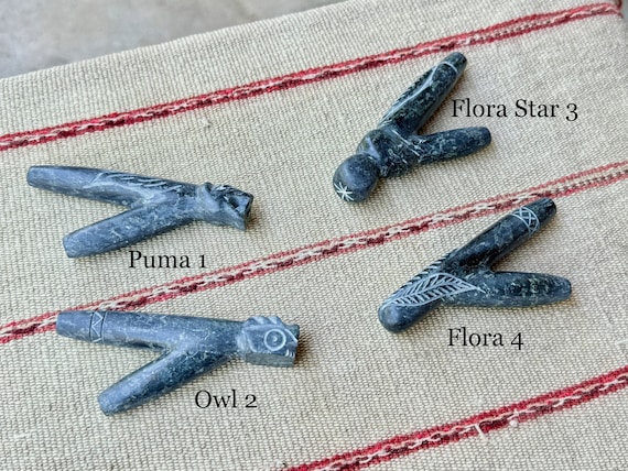 Serpentine Stone Animal Totem Kuripe, Your Choice of Puma, Owl or Flora Designs, Shamanic Self-Applicator Pipe, Made in Peru