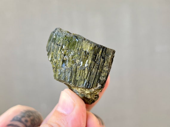 Green Tourmaline with Mild Cat's Eye Iridescence, 46g, Heart Chakra Crystal, Minas Gerais, Brazil M271