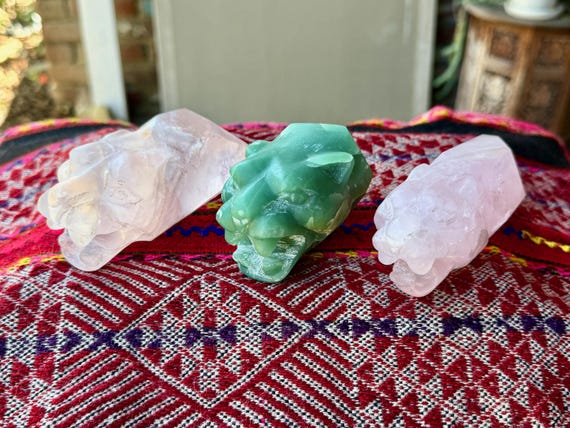 Jaguar Crystal, Rose Quartz & Aventurine, Shamanic Puma Totem, Choose One of Two, Hand Carved in Peru