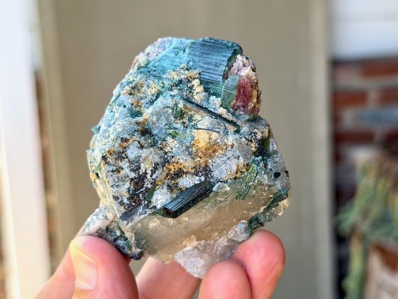 Unicorn Stone Quartz, Blue, Green & Pink Tourmaline, 262g, Custom Stand Included, Coronel Murta, Minas Gerais, Brazil V638