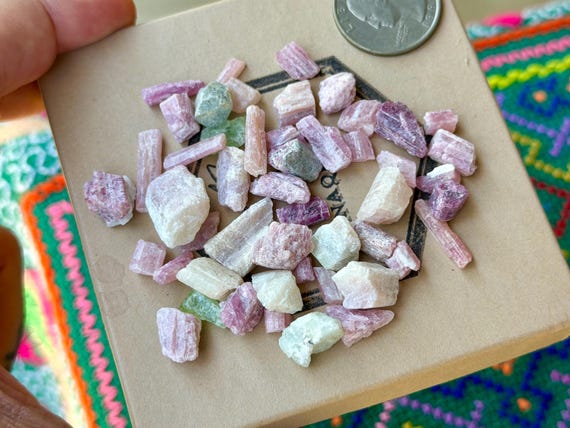 Pink & Green Tourmaline Lot, 50 pcs, Small Tourmaline Chips, Heart Chakra, Aracuai, Minas Gerais, Brazil B431