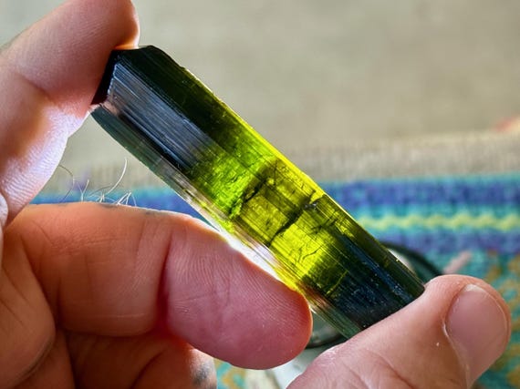 Bicolor Tourmaline from Pederneira Mine, 27.3g, Green Tourmaline with Yellow and Brown, São Jose da Safira, Minas Gerais, Brazil T191