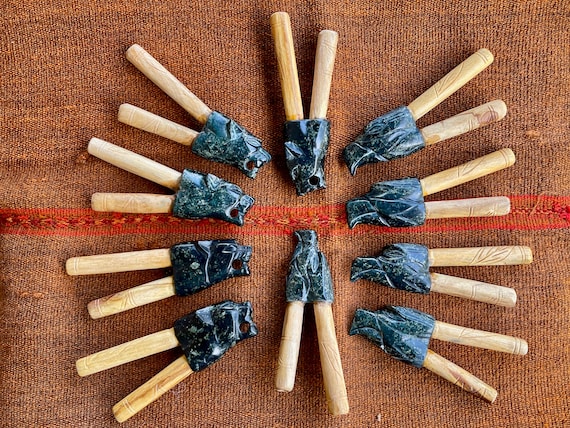 Jaguar and Eagle Kuripe, Handcrafted Serpentine Stone & Palo Santo Wood Kuripe Pipe, Handmade in Peru