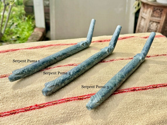 Stone Tepi Pipe from Peru, Serpent & Puma Tepi, Shamanic Applicator Pipe, Handmade in Peru's Sacred Valley